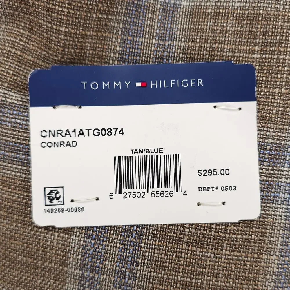 Tommy Hilfiger Mens Modern Fit Sport Coat 40L Tan Blue Plaid Stretch Basketweave